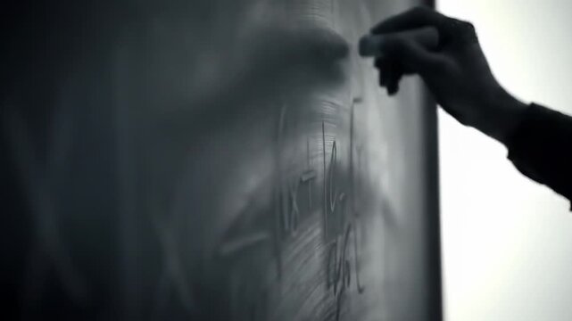 Hand Writing Drawings on Chalkboard in Classroom Setting
