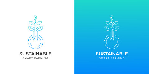 Sustainable Smart Farming Logo  Digital Plant Technology Design © muhammad