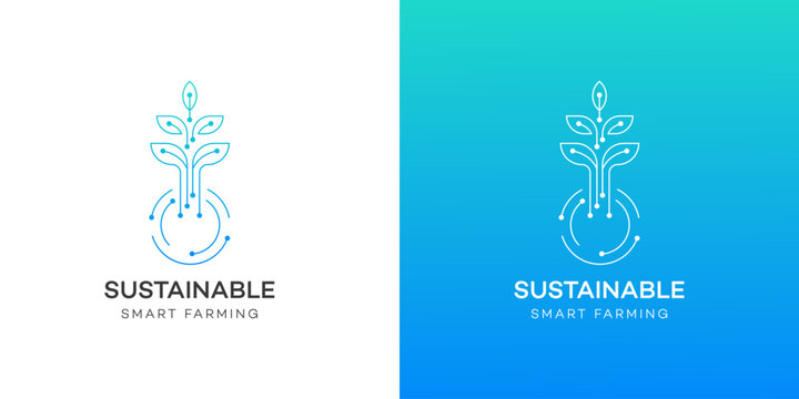 Sustainable Smart Farming Logo  Digital Plant Technology Design