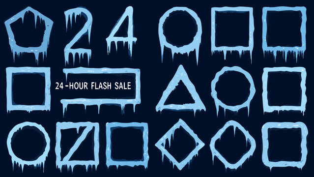 Geometric shapes with numbers and 24 hour flash sale text in a cool icy blue design