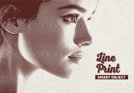 Vintage Sepia Wave Line Print Effect Mockup