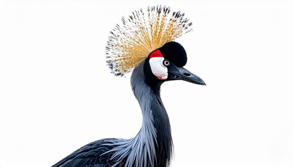 Fototapeta premium Elegant Grey Crowned Crane Portrait on White Background High Resolution Stock Image.