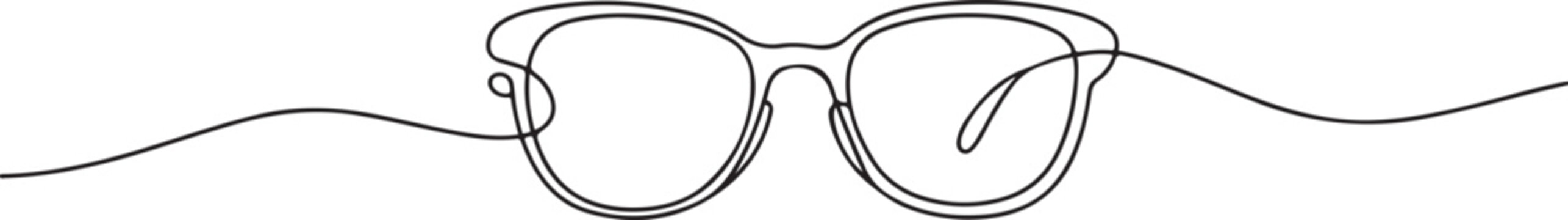 one continuous line drawing of glasses. single line vector illustration. isolated white background