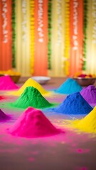 Vibrant holi powder colors on display