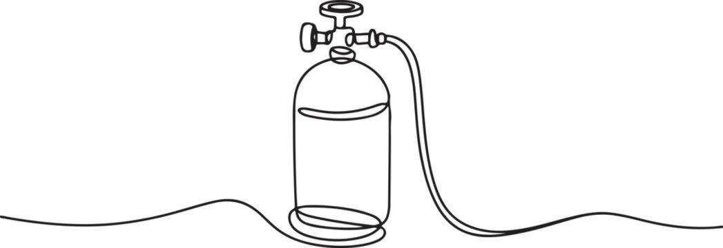 one continuous line drawing of hospital oxygen gas.one line drawing of medical oxygen gas tank. isolated white background