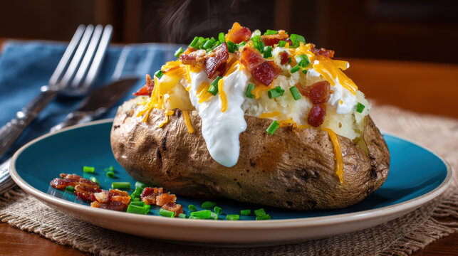 loaded baked potato with sour cream and chives