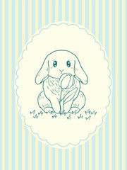 Cute bunny with tulip in pastel frame vector art