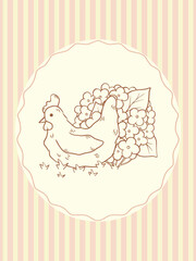 Cute chicken with flowers in pastel frame vector art