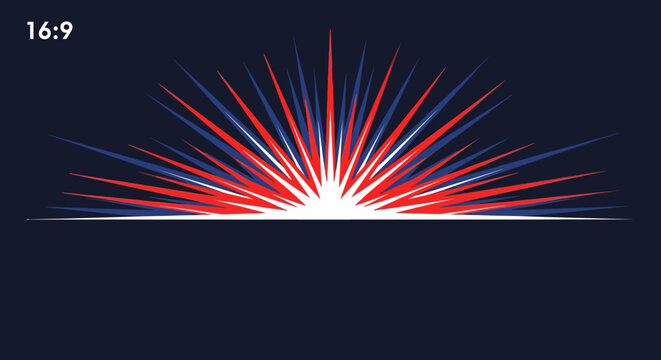 Abstract burst design with red and blue rays on a dark background