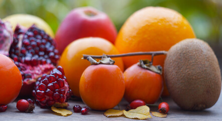Various fruits are picked on the board