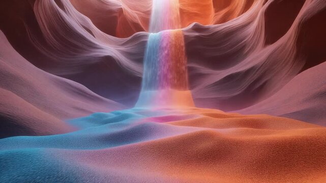 Vibrant rainbow colored waterfall in stunning sandstone canyon landscape