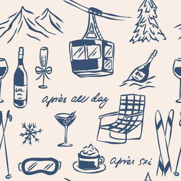 Vintage blue apres ski seamless pattern