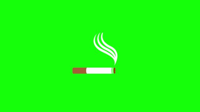 Smoking prohibited sign motion video with cigarette, ash, smoke on green screen. No smoking vector animation sign 4k motion video. No cigarette warning video with red prohibition sign.