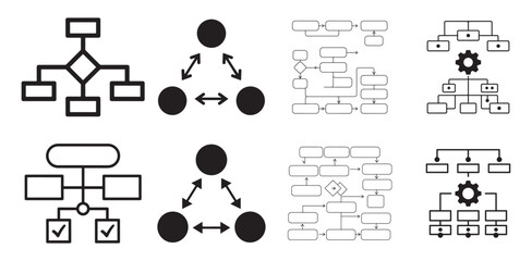 Node network and central hub connection diagram icon set. vector illustration eps 10