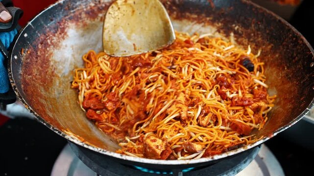 Street Vendor Stir Frying Mee Sotong Squid Noodles Wok