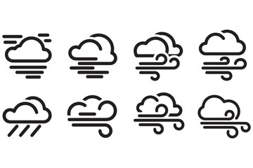 Obraz premium A set of weather icons depicting various cloud and wind conditions on a white background