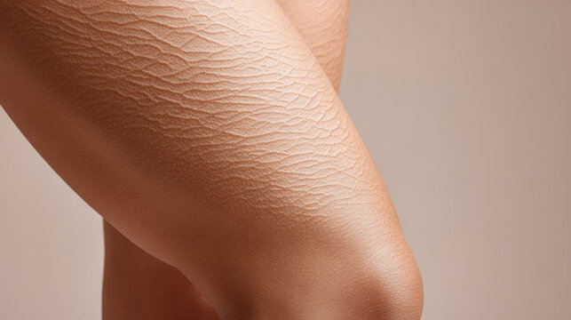 Woman hairy leg with unshaven body hair, close up detail of skin needing beauty care. Concept for depilation, cosmetology, and hair removal treatment