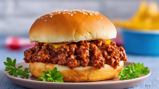 sloppy joe sandwich with messy ground beef