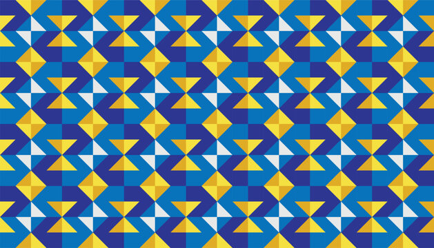 Elegant royal blue and yellow tile design, repeatable symmetrical pattern for luxury branding and textile