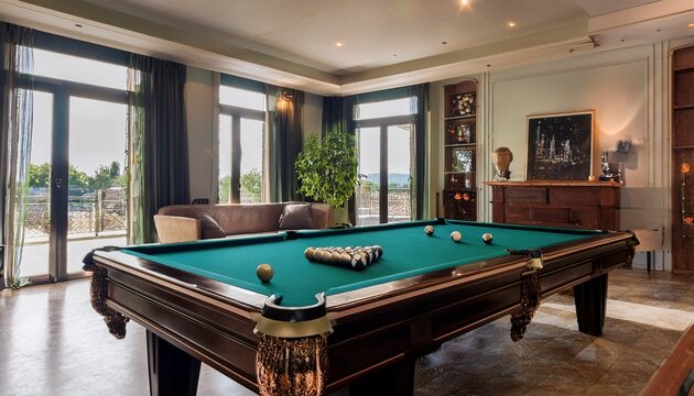 interior of a luxury living room with billiard table