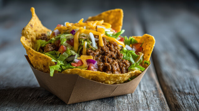walking taco in a chip bag with meat and toppings