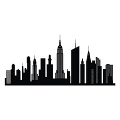Obraz premium Black silhouette of a new york city skyline against a white background iconic buildings