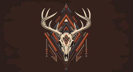 Deer Skull with Antlers Tribal Design.