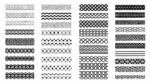 Various decorative black and white lace borders and ornamental patterns arranged in a grid layout