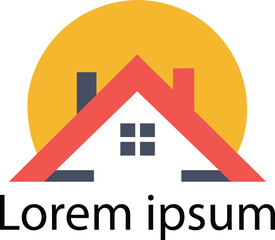 Red Roof House with Yellow Circle Real Estate Logo