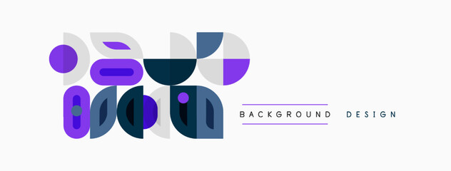 Abstract geometric shapes, purple, blue, gray tones. Minimalist design over white background. Modern composition, clean lines.