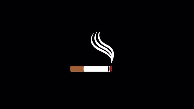 Alpha channel isolated smoking prohibited sign motion video with cigarette, ash, smoke. No smoking vector animation sign 4k motion video. No cigarette warning video with red prohibition sign.