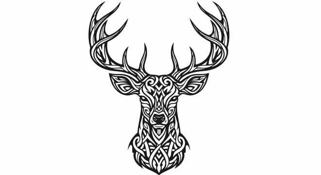 Deer Head with Intricate Antlers and Patterns.