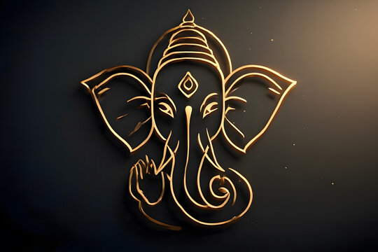Golden Ganesha Line Art Illustration with 3D Metallic Effect on Elegant Dark Background