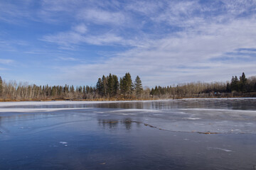 Frozen Astotin Lake in Autumn