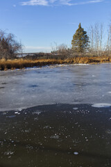 Frozen Astotin Lake in Autumn