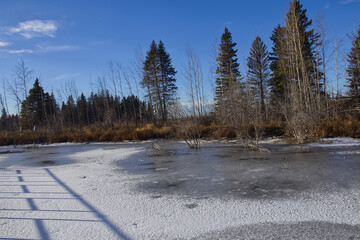 Frozen Astotin Lake in Autumn