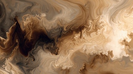 Fototapeta premium Swirling Coffee Blends With Milk Creating Rich Patterns in Brown and Cream Colors