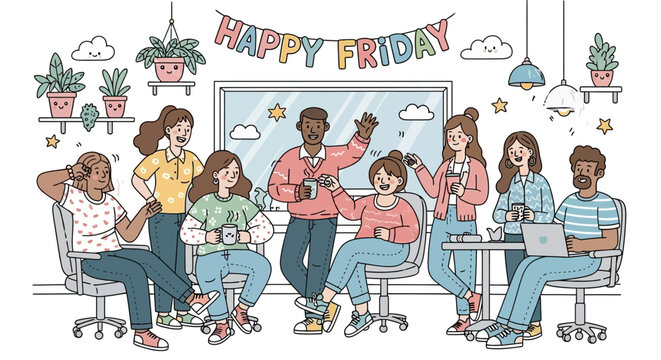 Group of Young Adults Celebrating Friday Together.