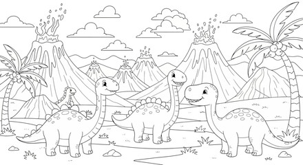 Coloring Page Dinosaurs Prehistoric Creatures Illustration. © loxia stock image