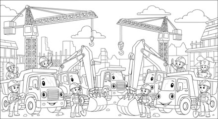 Cartoon Construction Vehicles with Smiling Faces. © loxia stock image