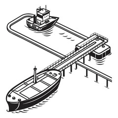 Obraz premium A black and white drawing of a ship at a loading dock