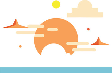 Obraz premium Sunset over the horizon with clouds and waves isolated on transparent background, Vector, illustration