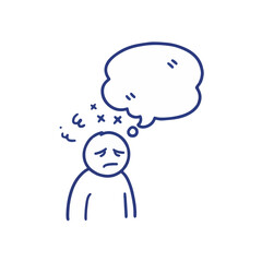 Fototapeta premium Minimalist sketch of tired person with thought bubble and scribbles representing social anxiety and mental exhaustion