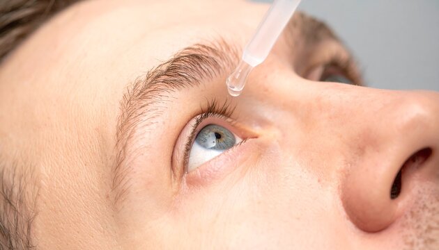 Eye drops being dropped in Eye - Eye strain medicine - Artificial Tears - Eye Strain - Pink Eye, Conjunctivitis, Glaucoma, Dry Eyes, Syndrome, Uveitis, Corneal Ulcer, Allergy, Hay fever, Itchy Eyes