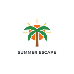 Obraz premium Summer Escape Tropical Palm Tree Sunset Logo