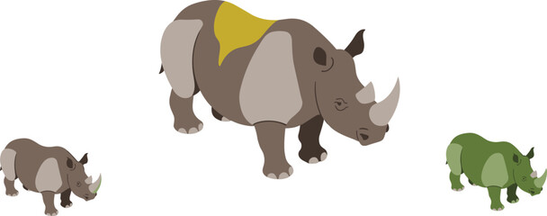 Isometric rhinoceros vector illustration set, minimalist wildlife rhino animal safari icon collection © aroti