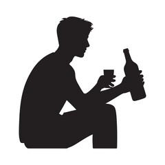 Silhouette of a man holding a drink appearing melancholic and isolated