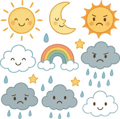 set of weather elements transparent