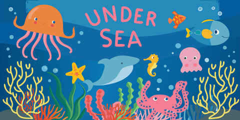 Colorful underwater scene featuring jellyfish fish and coral © Bipul