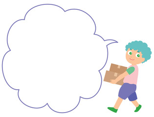 Obraz premium Young Boy Carrying Boxes with Speech Bubble